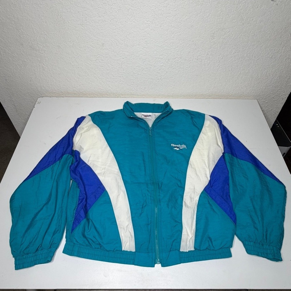 Vintage 90s Reebok Colorblock Windbreaker Jacket Teal Purple White Men's L